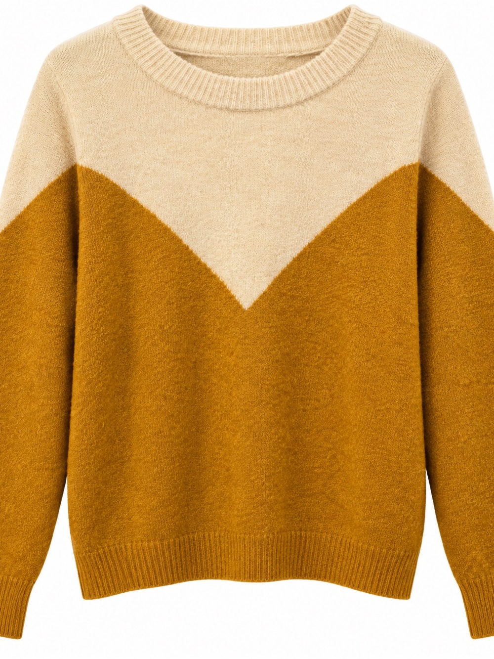 Vera Moda Womens Two-Tone Cream and Mustard Sweater- Size Medium